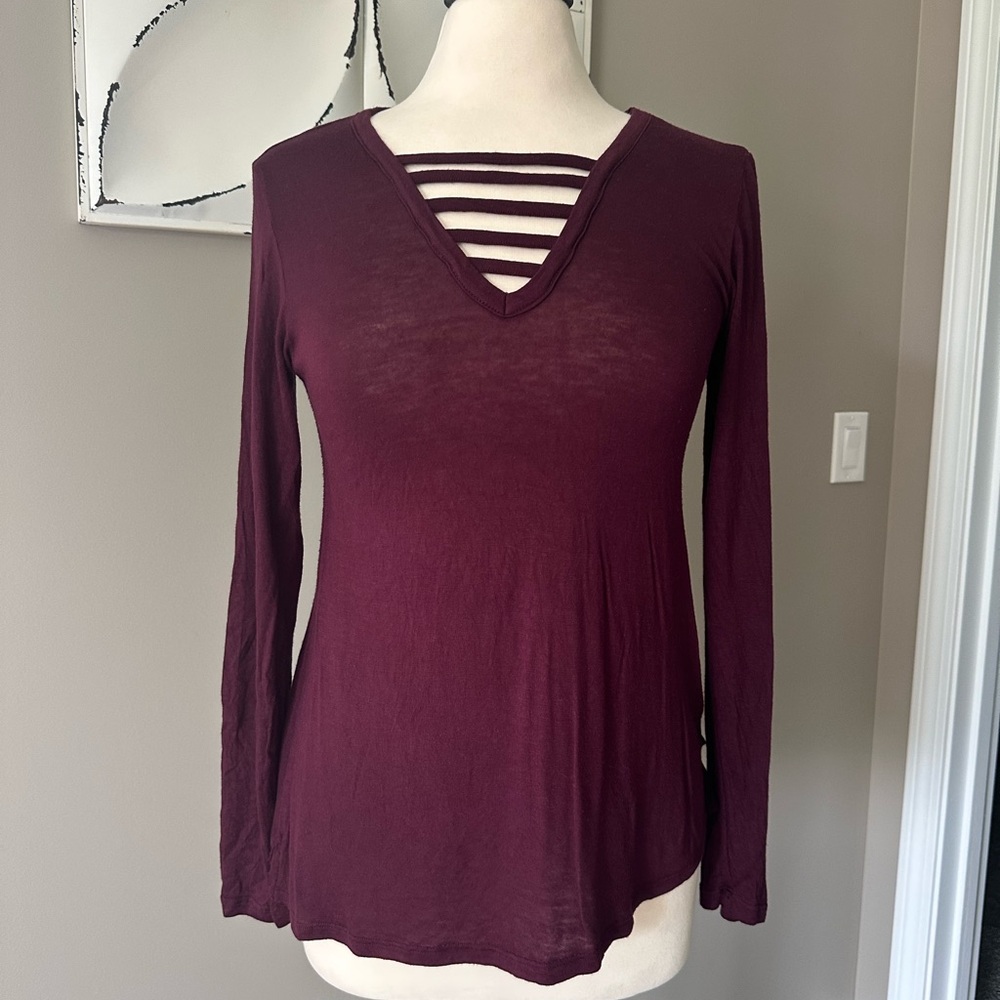 Glitz Maroon Strappy Long Sleeve Tee